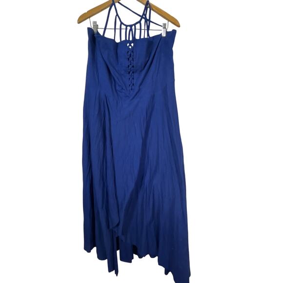 City Chic Dresses & Skirts - City Chic Maxi Dress XL 22 Navy Blue Smocked Strap Faux Wrap Flowy Jersey Cotton